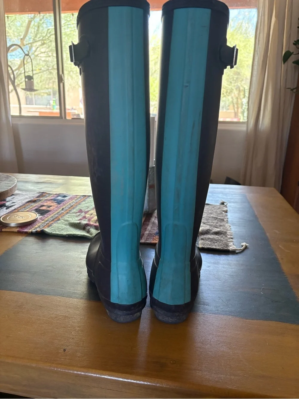 Hunter Tall Rain Boots with Light Blue Rear Panel
